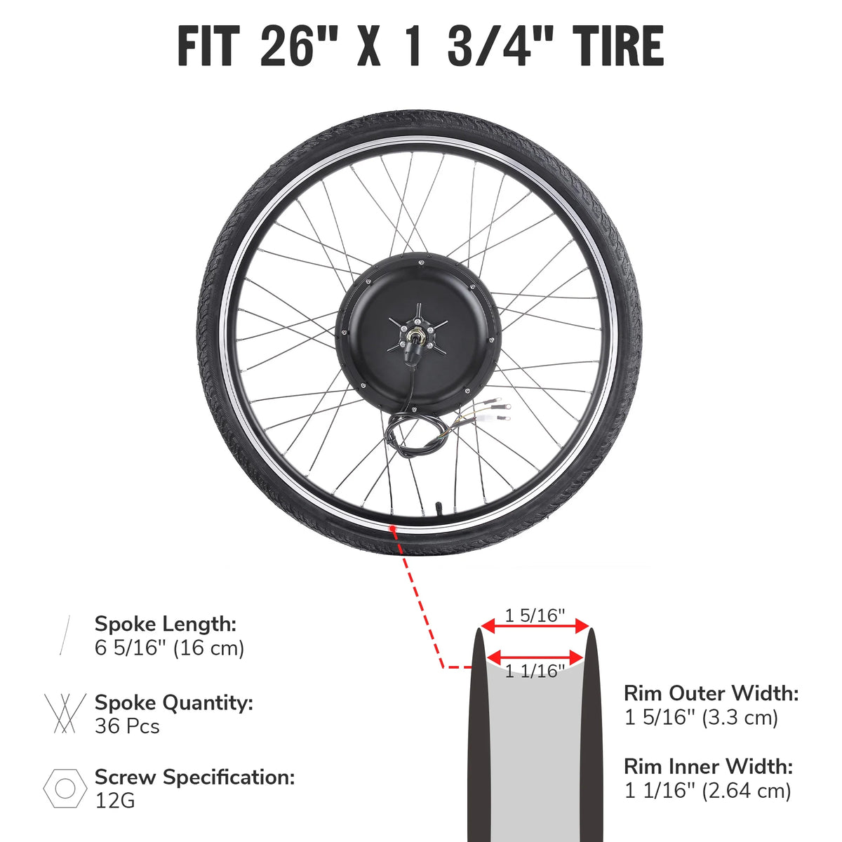 Yescom Electric Bike Conversion Kit 48V 1000W 26" Front Wheel E-Bike Conversion Kit Dual Mode Controller