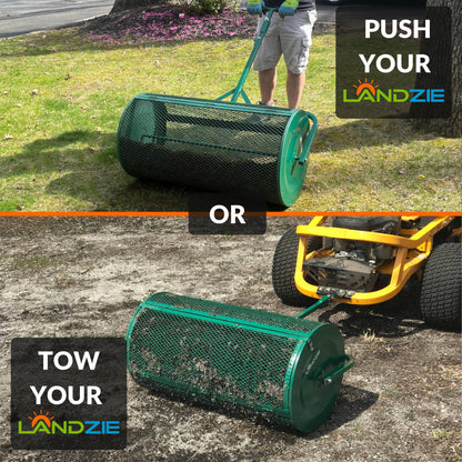 Landzie Compost Spreader 24 Inch Walk-Behind Lawn & Garden Spreader with Metal Mesh Basket