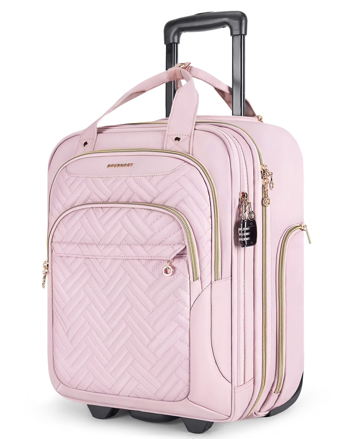 BAGSMART Underseat Carry On Luggage Airline approved,16-inch Underseater Softside Travel Suitcase with Wheels Lightweight Overnight Rolling Carry-on Luggage for Women Men Weekender, Pink