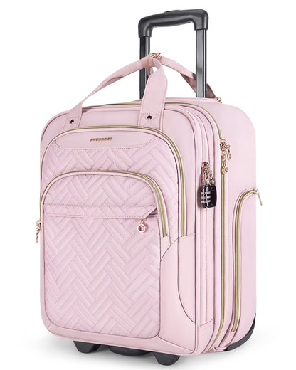 BAGSMART Underseat Carry On Luggage Airline approved,16-inch Underseater Softside Travel Suitcase with Wheels Lightweight Overnight Rolling Carry-on Luggage for Women Men Weekender, Pink