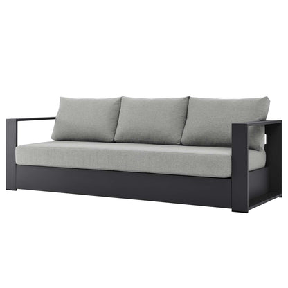 Lounge Sofa Table Set, Grey Gray, Aluminum, Metal, Fabric, Modern Contemporary, Outdoor Patio Balcony Cafe Bistro Garden Furniture Hotel Hospitality