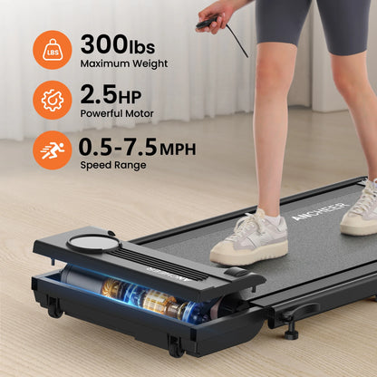 ANCHEER Portable Folding Walking Pad 300lb, 7.5 MPH Under Desk Treadmill with Remote Control & LED Display,2 in 1 Walking Pad Treadmill for Home/Office/Exercise(Pink)