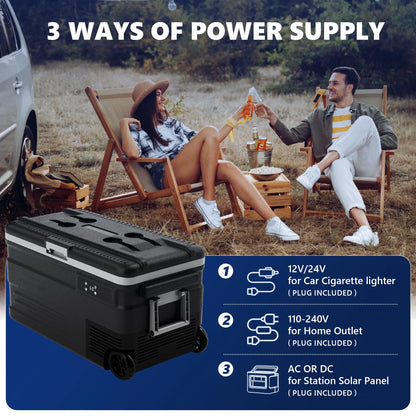Simzlife 12 Volt Car Refrigerator, 80QT(75L) Portable RV Car Fridge with Wheels, 0℉~68℉, 12/24V DC & 110-240V AC, Black