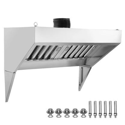 KFFKFF 4FT Commercial Exhaust Hood, Stainless Steel Exhaust Hood with 2 Removable U-shaped Grease Filters for Commercial Use, Suitable for Food Trucks and Concession Trailers, Restaurant Kitchens