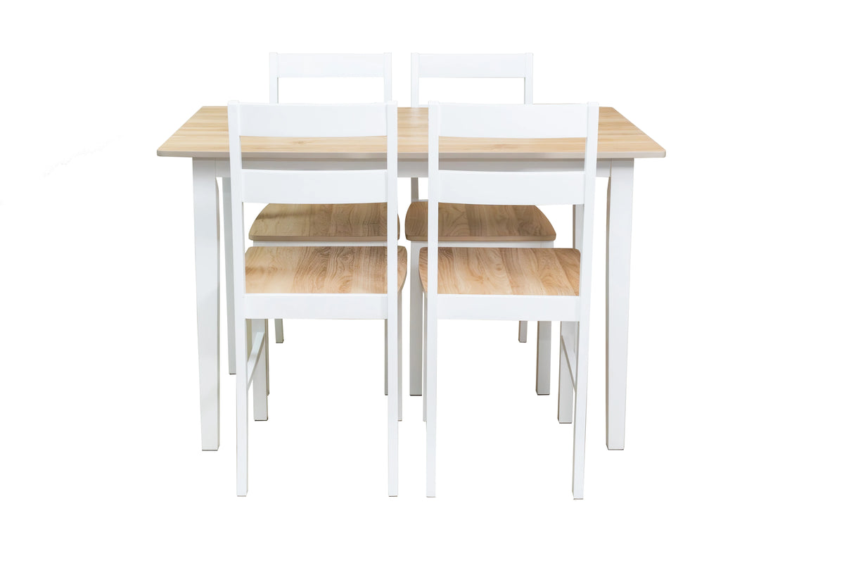Mainstays 5-Piece Dining Set, 1 Table and 4 Chairs, White, MDF and Rubberwood, Indoor, 46" L x 29" W x 30" H Table