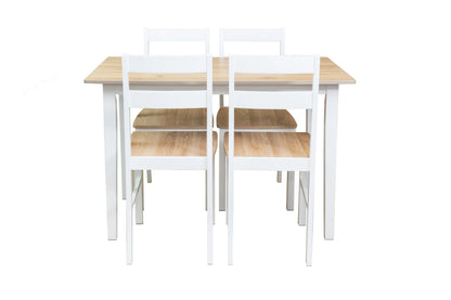 Mainstays 5-Piece Dining Set, 1 Table and 4 Chairs, White, MDF and Rubberwood, Indoor, 46" L x 29" W x 30" H Table