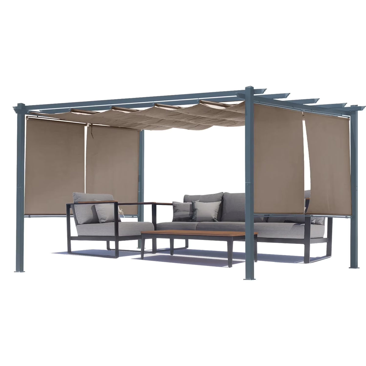Aoodor 10 x 10 ft. Outdoor Pergola with Retractable Canopy and Sunshade Roller Curtains, Aluminum Frame Grape Trellis Pergola for Patio Backyard and Deck - Gray