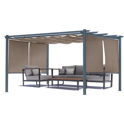 Aoodor 10 x 10 ft. Outdoor Pergola with Retractable Canopy and Sunshade Roller Curtains, Aluminum Frame Grape Trellis Pergola for Patio Backyard and Deck - Gray