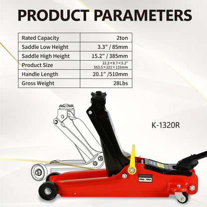 POVANLI Floor Jack, 2 Ton Low Profile Floor Jack, 3t jack stand Tire Repair Kit Heavy Duty Steel Racing Floor Jack with Single Piston Quick Lift Pump, Floor Jack Lifting Range 3.3"-15.2"