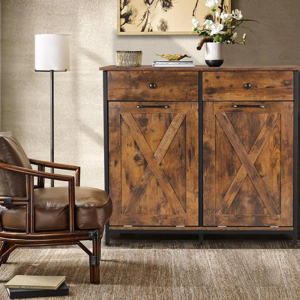 Eclife 20 Gallons Double Tilt Out Trash Cabinet Wood Tabletop, Upgrade Gray, WB010GY
