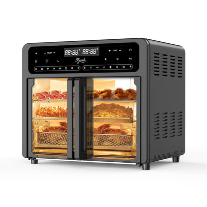 PwZzk 25.4QT Dual Zone Air Fryer Toaster Oven Combo, French Glass Door, XL Capacity, 100-430��F Temperature Range, 16 Preset Functions, LED Display, Dual Fan, 360�� Heat Circulation, Rotisserie, Bake,