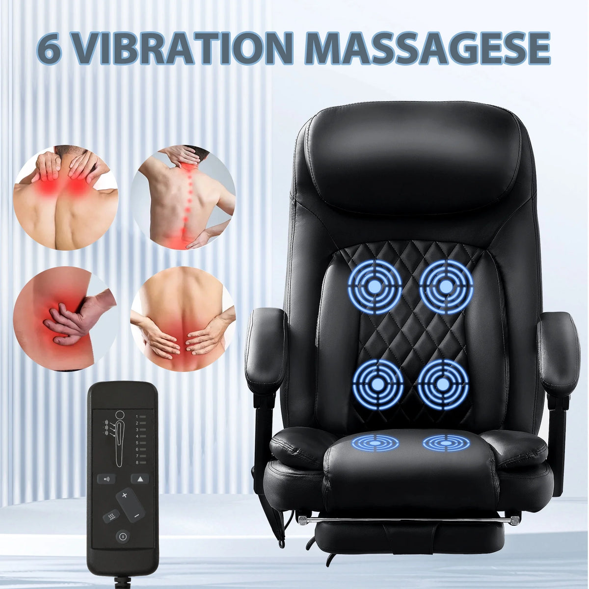 JONPONY Big and Tall Office Chair 500LBS Executive Office Chair Massage and Footrest Ergonomic Computer Desk Chair Reclining High Back Leather Office Chair Lumbar Back Support Swivel Rolling,Black