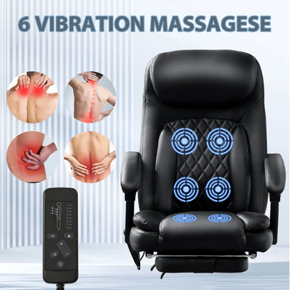 JONPONY Big and Tall Office Chair 500LBS Executive Office Chair Massage and Footrest Ergonomic Computer Desk Chair Reclining High Back Leather Office Chair Lumbar Back Support Swivel Rolling,Black