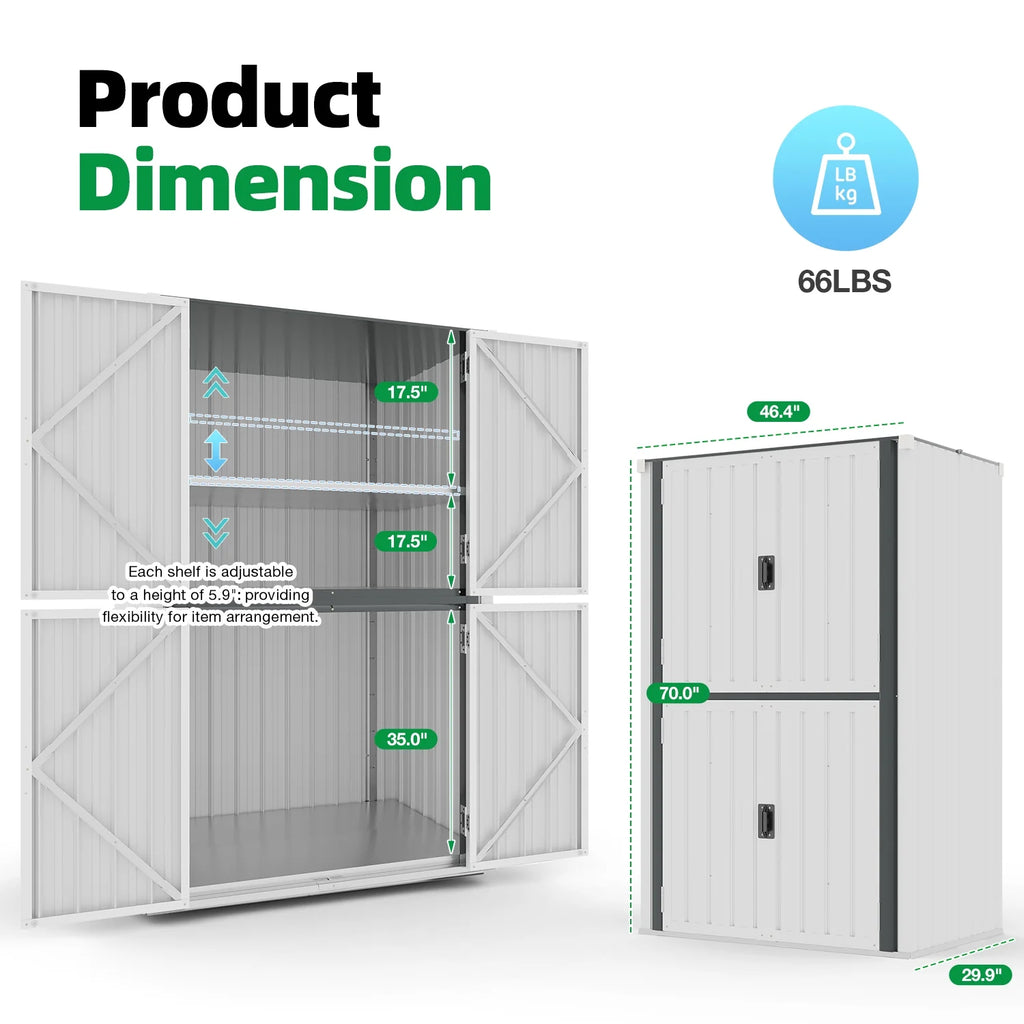 AECOJOY Outdoor Storage Cabinet for Garden & Patio, a Metal Organizer with Doors and Shelves in Gray