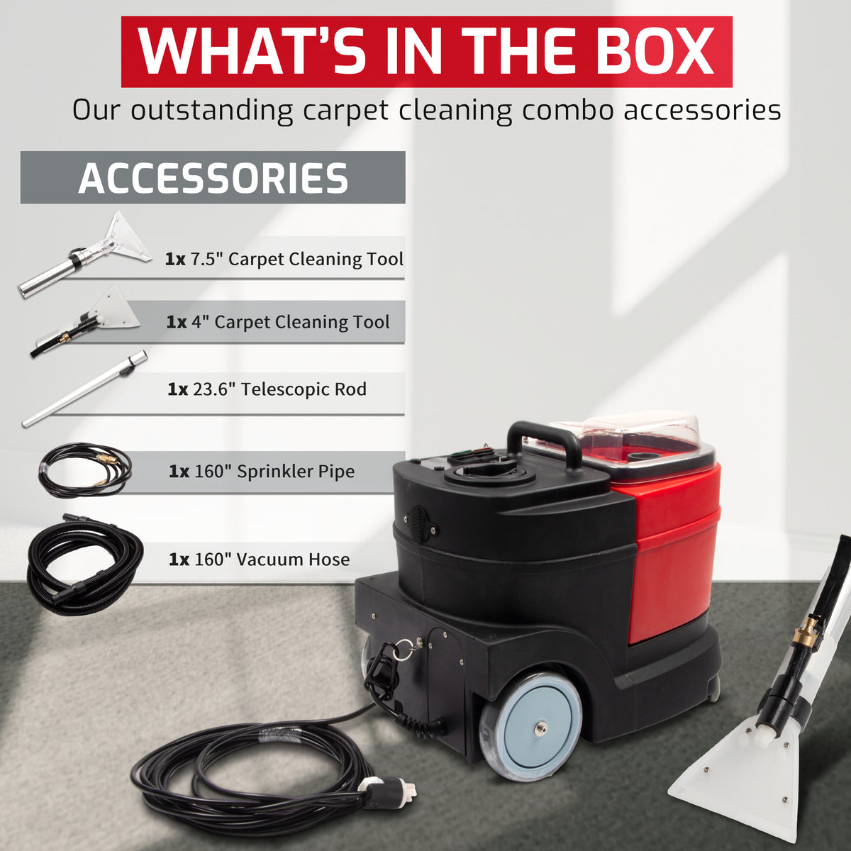 Carpet and Upholstery Extractor Cleaning Machine, Powerful 1.07 HP Motor, 3.7-gal Tank