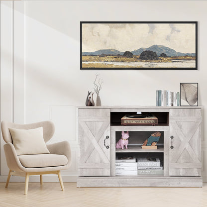 TV Stand for 65 Inch TV, Entertainment Center with Two Glass Barn Doors and Storage Cabinet Table, Farmhouse Style Media Console Table for Living Room(Coffee)