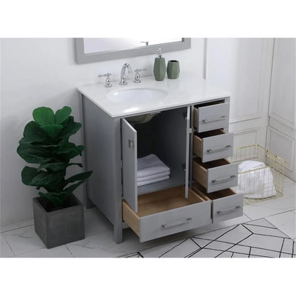 Elegant Decor Irene 32" Solid Wood and Stone Single Bathroom Vanity in White
