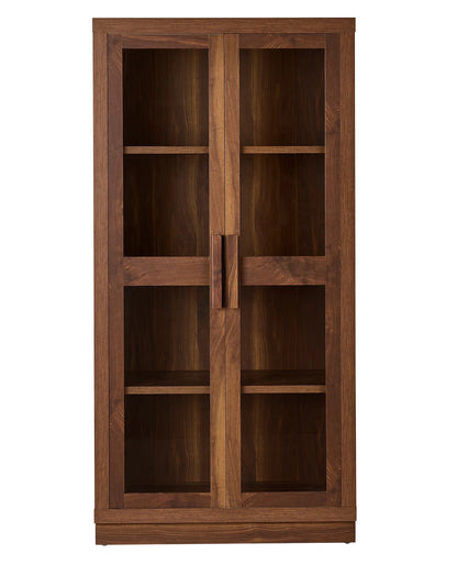 Better Homes & Gardens Ezra Glass Door Storage Accent Cabinet, Warm Walnut finish