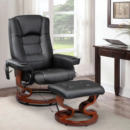 AVAWING Recliner Chair - Vibration Massage, Faux Leather, Ottoman, Swivel - Black