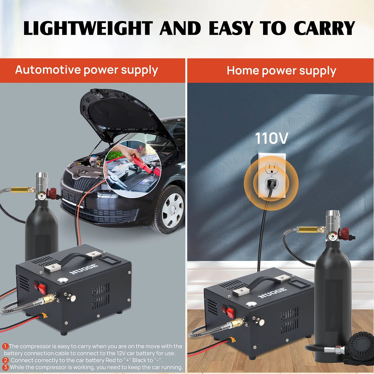 NUOGE Pcp Air Compressor,4500Psi 12V DC or 110V AC W/Converter Paintball/Scuba Tank Compressor Pump