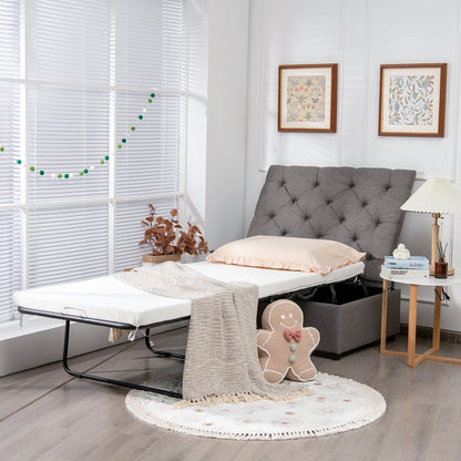 Costway Folding Ottoman Sleeper Bed with Mattress Convertible Guest Bed Grey
