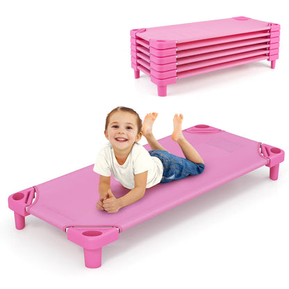 Costway Pack of 6 Kids Stackable Naptime Cot 52'' L x 23'' W Daycare Rest Mat Blue