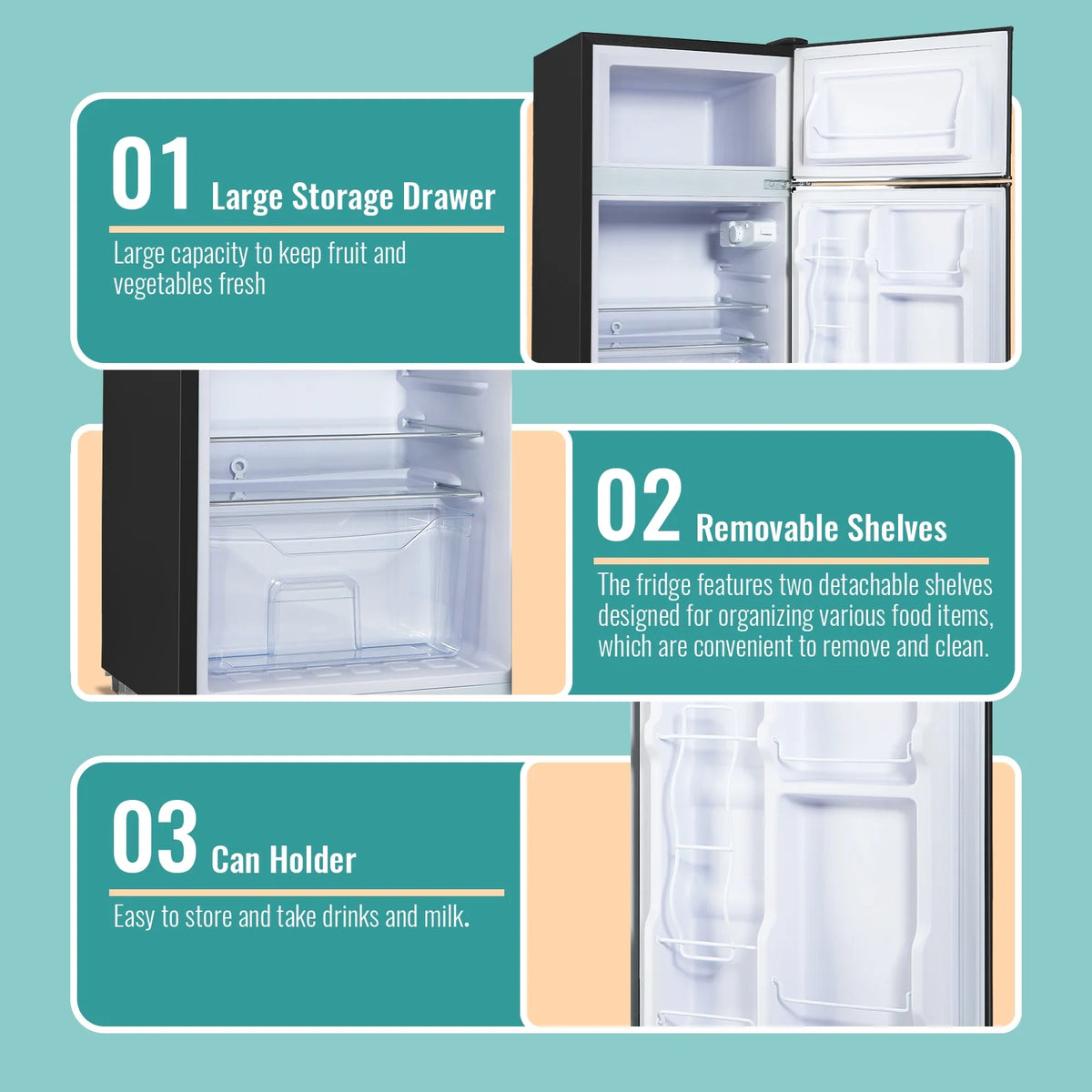 TACOOL Refrigerator with Top Freezer 3.5Cu.ft Two Door Small Mini Fridge with Extra Drink Space for Home Office Dorm Red