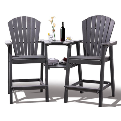 Tall Adirondack Chairs Set of 2，Outdoor Adirondack Barstools with Double Connecting Tray Patio Stools Weather Resistant for Outdoor Deck Lawn Pool Backyard,Grey