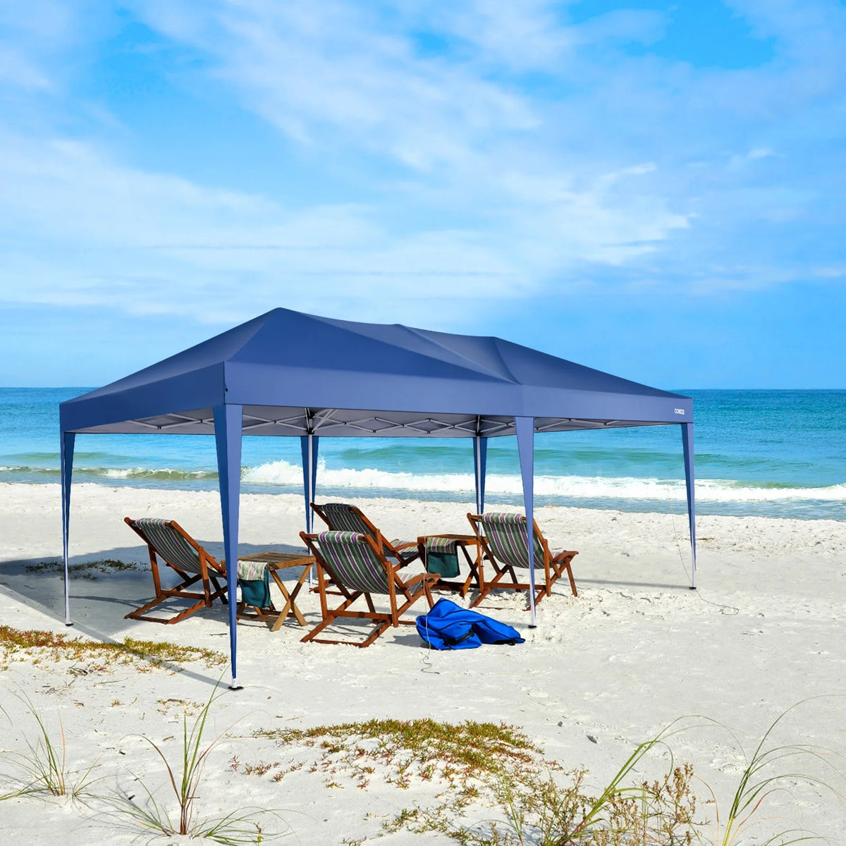 SANOPY 10'x10' EZ Pop Up Canopy Tent Outdoor Party Instant Shelter Portable Folding Beach Canopy with 4 Sandbag & Carrying Bag, Black