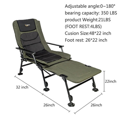 VINGLI Oversized Fishing Chair with Footrest Support 440 lbs 160° Adjustable Backrest, Black & Army Green