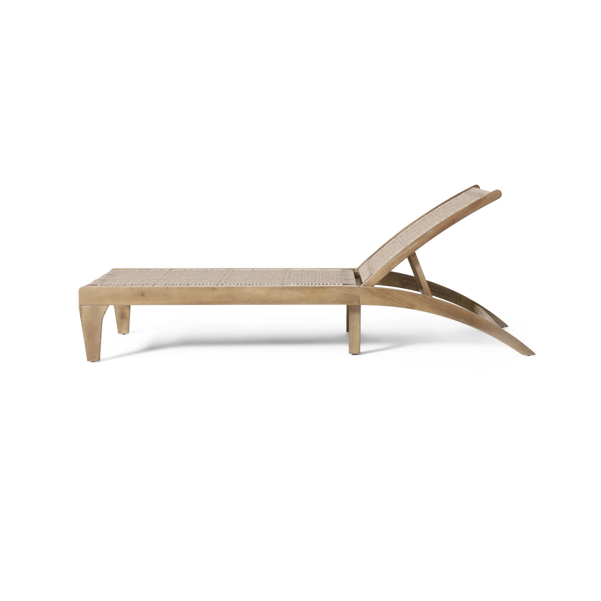 Shane Acacia Wood and Flat Wicker Outdoor Chaise Lounge, Light Brown and Light Multibrown