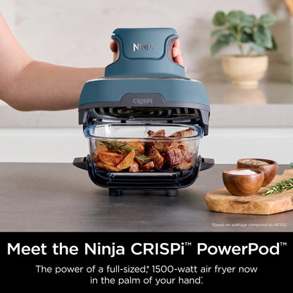 Ninja Crispi 3-in-1 Portable Glass Air Fryer Cooking System, 1500W, 4-Qt & 5-Cup TempWare Glass Containers with Storage Lids, Microwave, Freezer & Dishwasher Safe, White, FN100WH