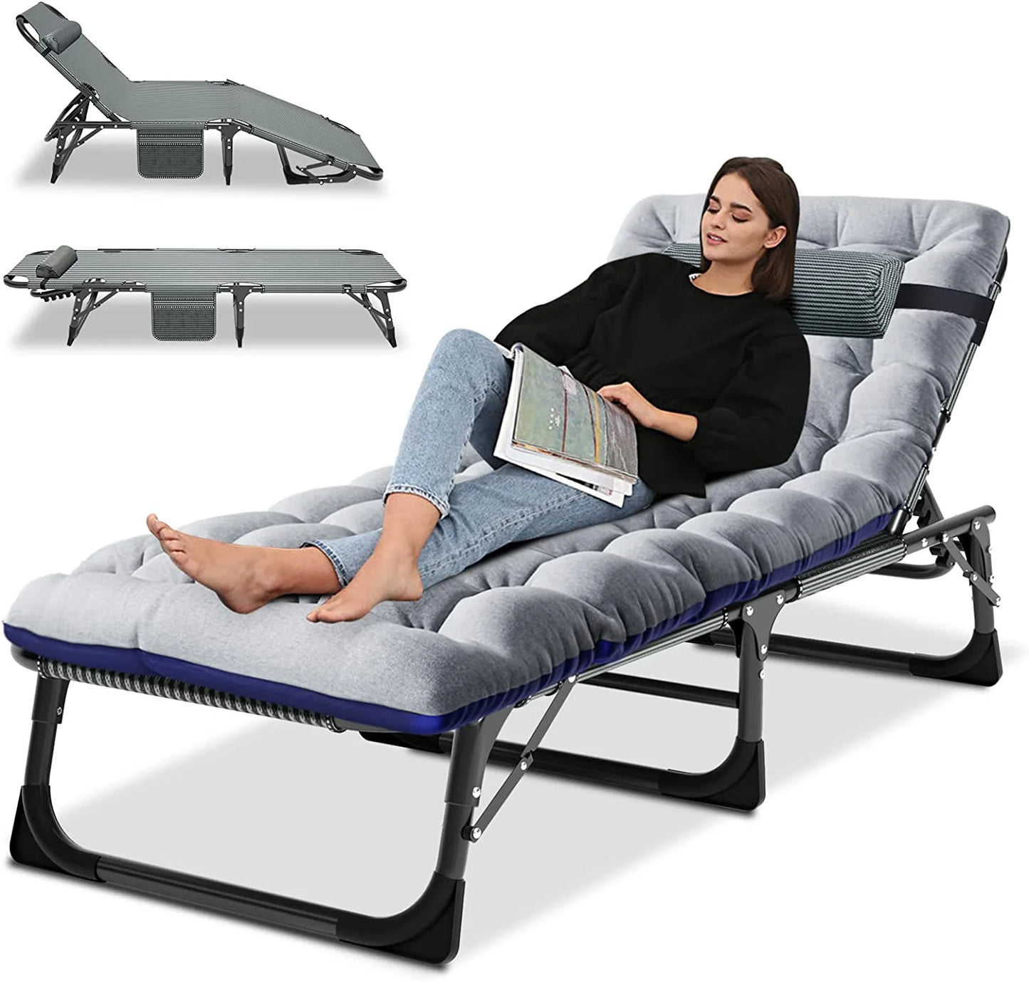 Slsy Folding Lounge Chair, 5-Position Adjustable Outdoor Reclining Chair, Folding Sleeping Bed Cot, Folding Chaise Lounge Chair for Pool Beach Patio Sunbathing
