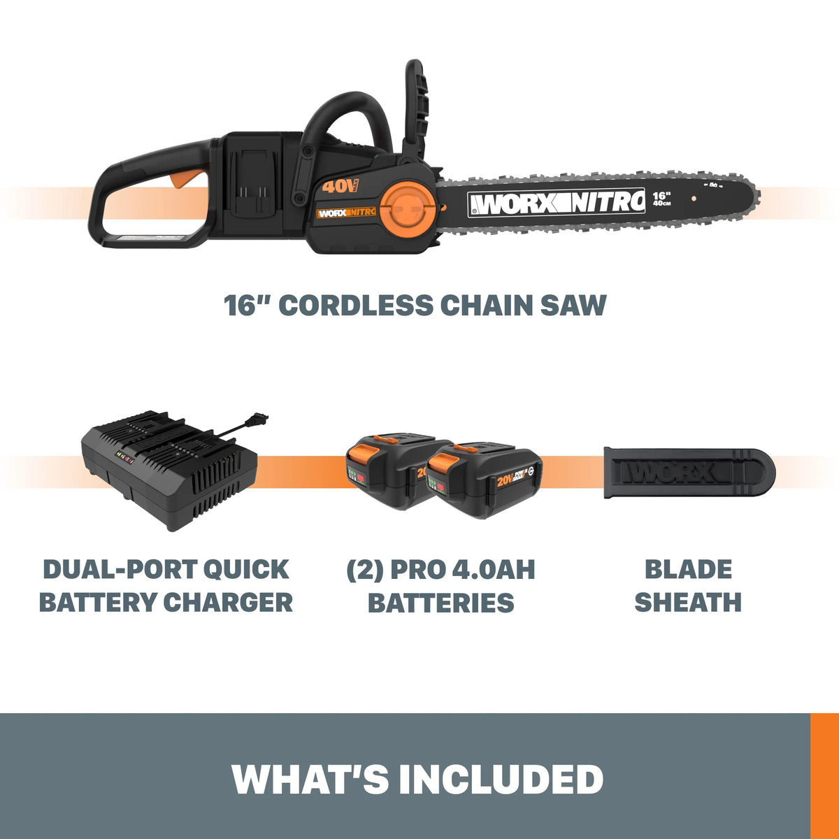 Worx Nitro WG385 40V Power Share PRO 16" Cordless Chainsaw with Brushless Motor