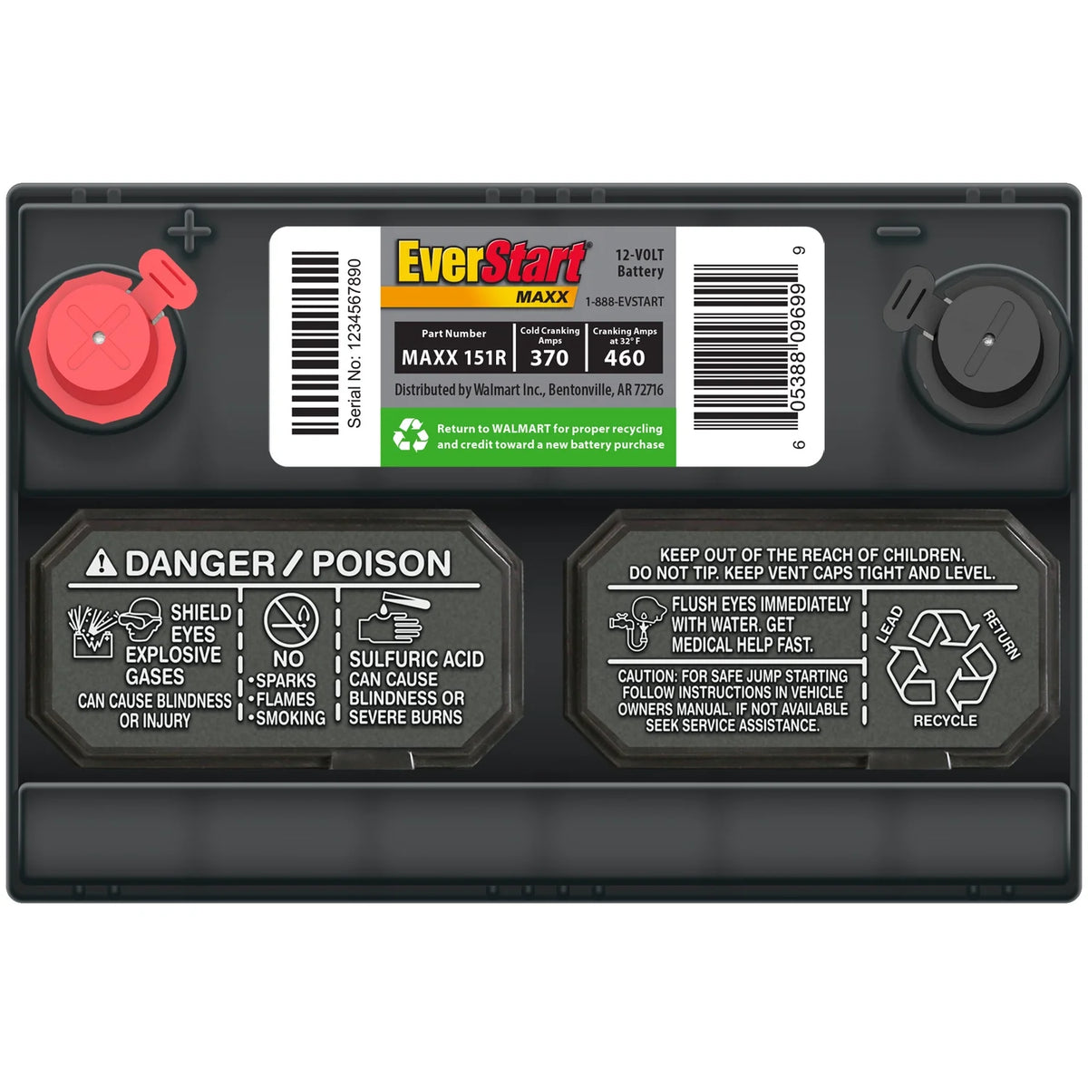 EverStart Maxx Lead Acid Automotive Battery, Group Size 151R 12 Volt, 370 CCA
