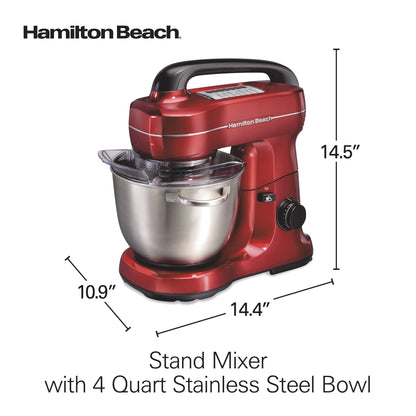 Hamilton Beach 4 Quart Stand Mixer for Kitchen, 7 Speeds, Tilt-Head, Dough Hook, Whisk & Flat Beater, Black