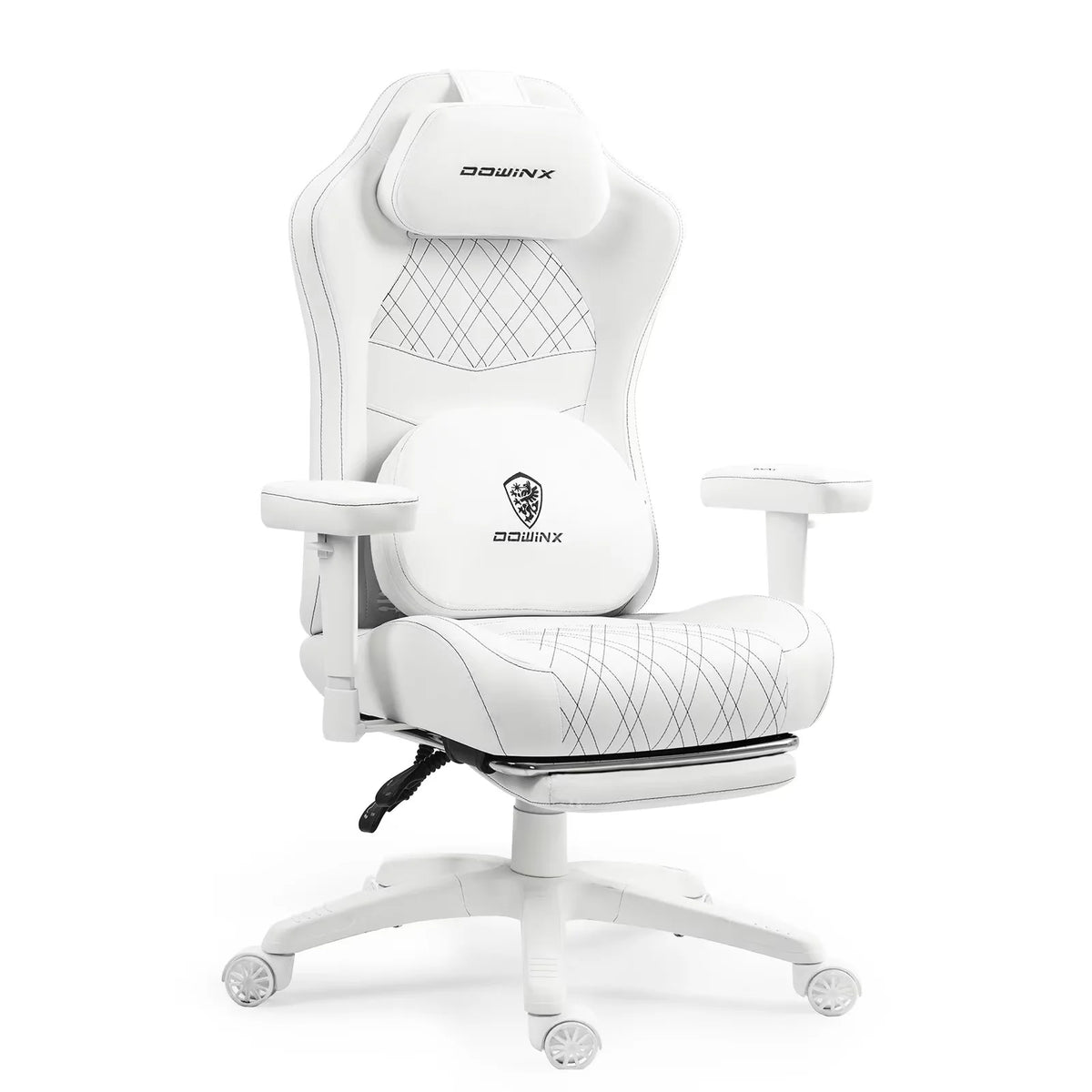 Dowinx Heated Massage Gaming Chair - Ergonomic Recliner with Pocket Spring Cushion, Adjustable Armrests & Footrest, Black-White