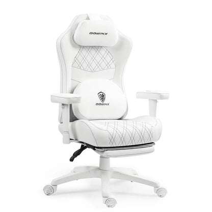 Dowinx Heated Massage Gaming Chair - Ergonomic Recliner with Pocket Spring Cushion, Adjustable Armrests & Footrest, Black-White