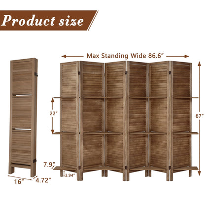 6-Panel Room Divider with Shelves5.6ft Tall Folding Privacy Screen Panels, Room Divider Wall, Divider for Room Separation, Room Divider ShelvesEffectively Block SightNatural