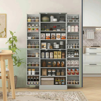 Spaco 17-Tier Kitchen Small Pantry Cabinet with 2 Doors and 6 Adjustable Shelves, Cabinet Pantry, Freestanding 5-Tier Shelving Pantries for Kitchen Storage, Gray