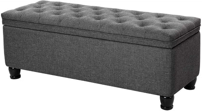 SONGMICS 46.5" Storage Ottoman Bench Storage Bench Bedroom Bench 330lb Load Capacity Solid Wood Legs Light Gray