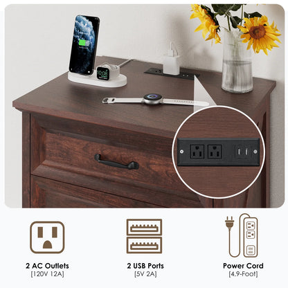 Hommpa Farmhouse 3 Drawers Nightstand with Charging Station, Rustic Wood Night Stand with Drawers for Bedroom, Vintage Bedside Table Small Dresser Chest of Drawers for Living Room, White