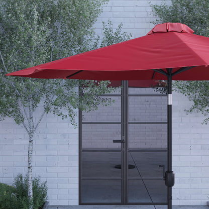 Merrick Lane Patio Umbrella with Base - 9' Tan Polyester Patio Umbrella - 30+ UV Protection - Waterproof Black Cement Base with 1.5" Diameter Aluminum Pole