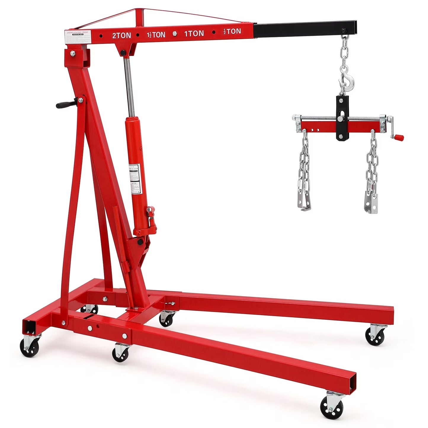GARVEE 2 Ton Folding Hydraulic Engine Hoist with Lever,Folding Engine Shop Crane Hoist Lift,Heavy Cherry Picker with 6 Wheels for Garage,Workshop,Yellow