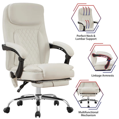 JONPONY Big and Tall Office Chair 500LBS Executive Office Chair Massage and Footrest Ergonomic Computer Desk Chair Reclining High Back Leather Office Chair Lumbar Back Support Swivel Rolling,Black