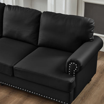 2 Piece Living Room Sofa Set, Modern Leather 3 Seater and Loveseat Sofa with Storage Seats and Rolled Nails Arms for Living Room, Brown
