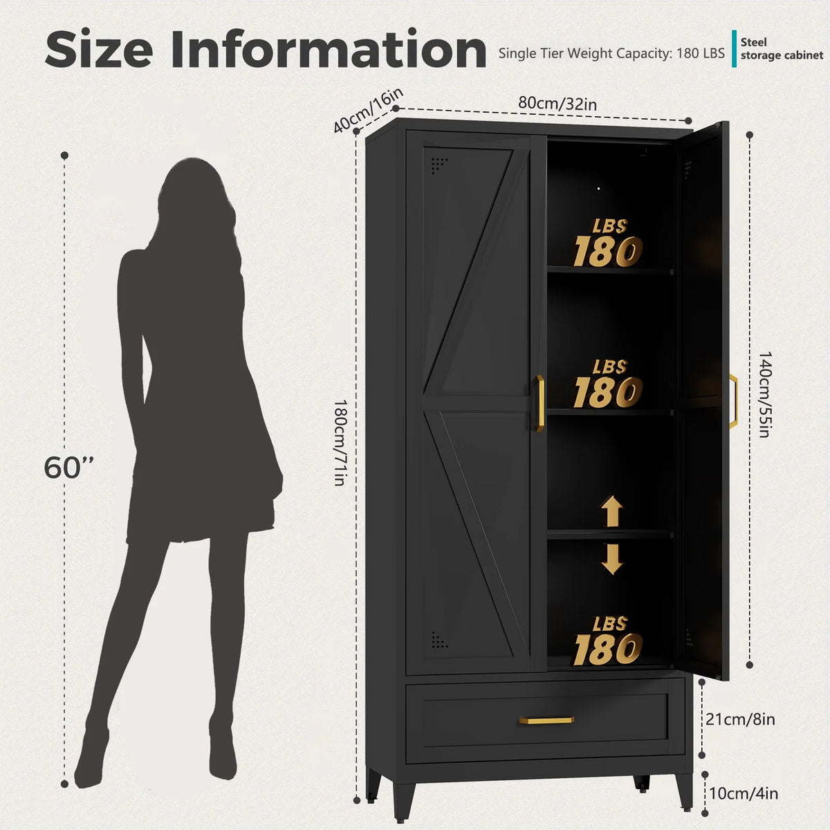 71" H Modern Freestanding Storage Cabinet With Gold Handles One Drawer And Adjustable Ceiling Height Multi-Functional Suitable For Kitchen Office Living Room And Bedroom Pantry Blue