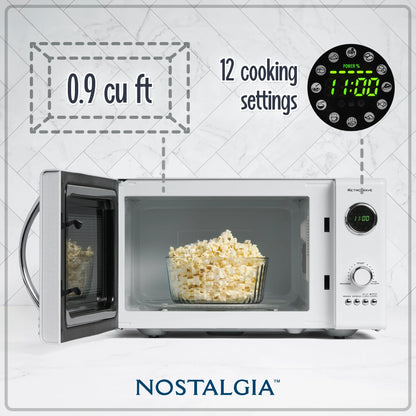 Nostalgia Retro Microwave for Countertop 0.9 cu ft Vintage Microwave, Ivory