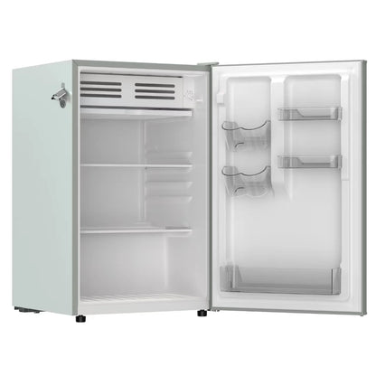 Frigidaire 4.5 cu. ft. retro compact fridge built-in side bottle opener W: 21.65" x L: 22.24" X H: 32.91" (Azure)