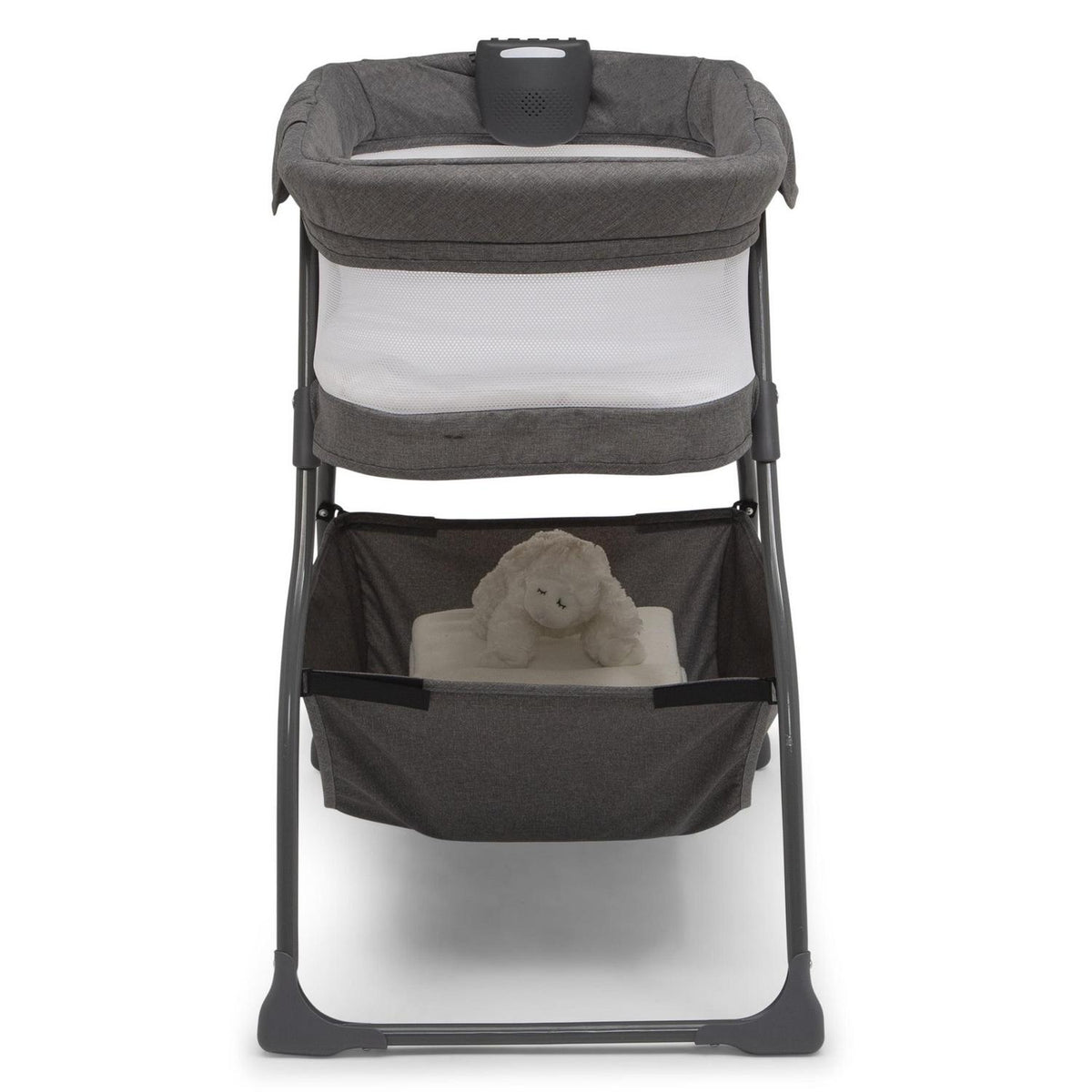 Delta Children TravelMate Compact Fold Bassinet - Features Lights. Sounds and Vibration. Grey Tweed
